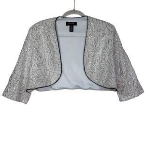 R&M Richards Jacket Womens 14 White Sequin Lace Bolero Shrug Formal Evening